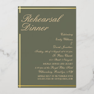 Invitación Con Relieve Metalizado Sage Green y Golden Classic Cena