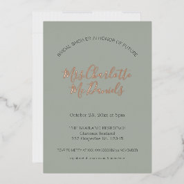 Invitación Con Relieve Metalizado Sage Minimalista Script Bridal Shower Rosa Dorado