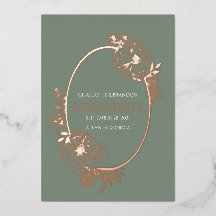 Sage Modern Floral Sketch Oval Save the Date