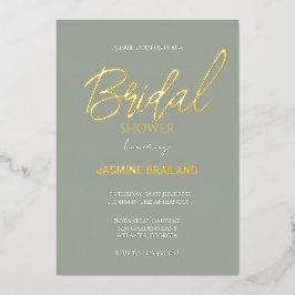 Invitación Con Relieve Metalizado Sage Moderno Simple Bridal Shower Gold