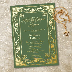 Invitación Con Relieve Metalizado Sage Nouveau Vintage Nuevo Capítulo Despedida de s
