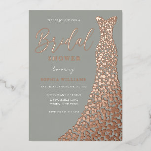 Invitación Con Relieve Metalizado Sage & Rosa Gold Gown Bridal Shower