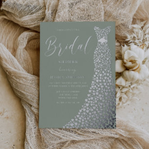 Invitación Con Relieve Metalizado Sage & Silver Elegancia Despedida de Soltera
