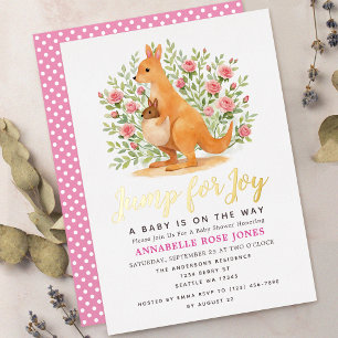 Invitación Con Relieve Metalizado Salta de alegría Cumpleaños de niña canguro