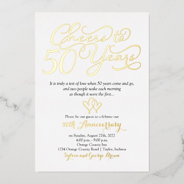 Invitación Con Relieve Metalizado Salud por 50 años Bodas de Oro (Anverso)