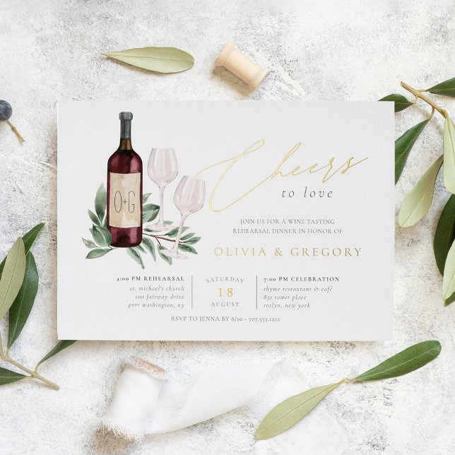 Invitación Con Relieve Metalizado Saludos para amar la cena de ensayo de vino (Subido por el creador)