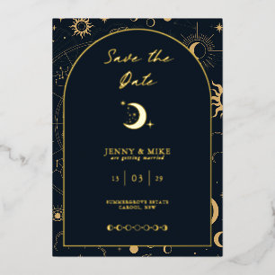 Invitación Con Relieve Metalizado Salva la Fecha Arco Celestial