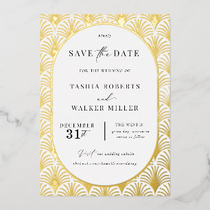 Invitación Con Relieve Metalizado Salvad la Fecha Formal de Corbata Negra Art Déco D