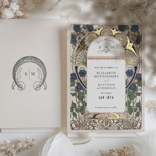 Invitación Con Relieve Metalizado Salven la fecha Boda de oro azul de la Marina de B