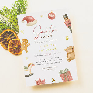 Invitación Con Relieve Metalizado Santa Baby Invierno Fiesta de Bebé de Navidad