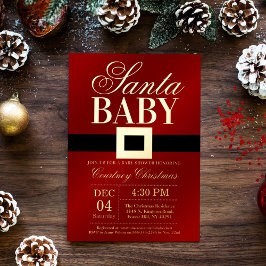 Invitación Con Relieve Metalizado Santa Bebé | Navidades Baby Shower Real Gold