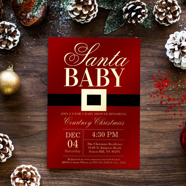 Invitación Con Relieve Metalizado Santa Bebé | Navidades Baby Shower Real Gold (Subido por el creador)