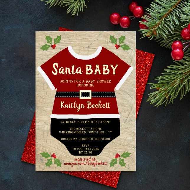 Invitación Con Relieve Metalizado Santa Bebé | Navidades Baby Shower Real Gold (Subido por el creador)