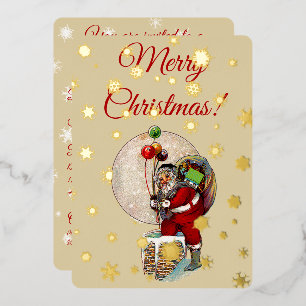 Invitación Con Relieve Metalizado Santa y la chimenea estrecha de Navidad