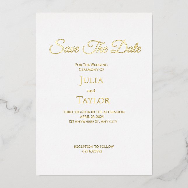 Invitación Con Relieve Metalizado  Save the Date Card (Anverso)