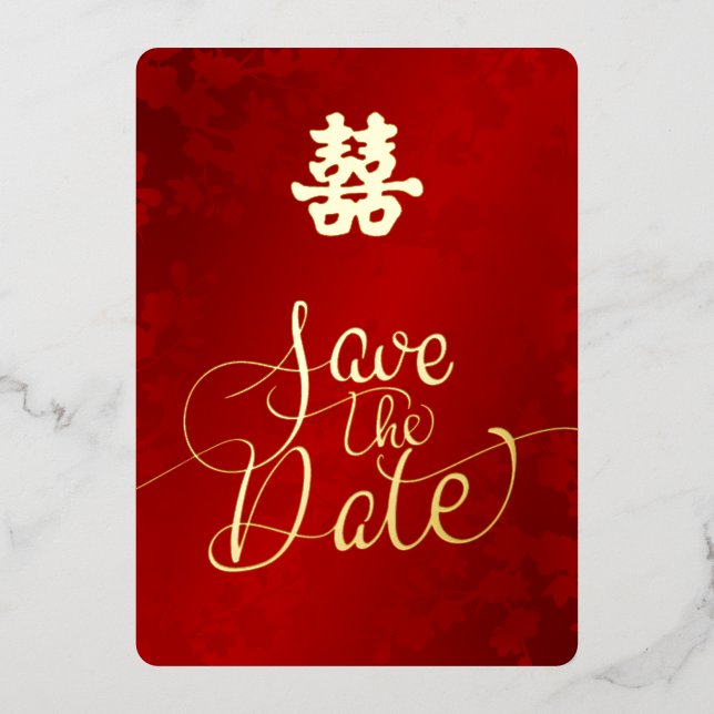 Invitación Con Relieve Metalizado Save The Date de Boda China (Anverso)