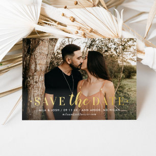 Invitación Con Relieve Metalizado Save the Date de Tipo Intemporal con Hoja de Oro