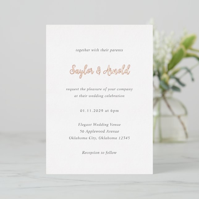 Invitación Con Relieve Metalizado Saylor Modern Boda (Anverso de pie)