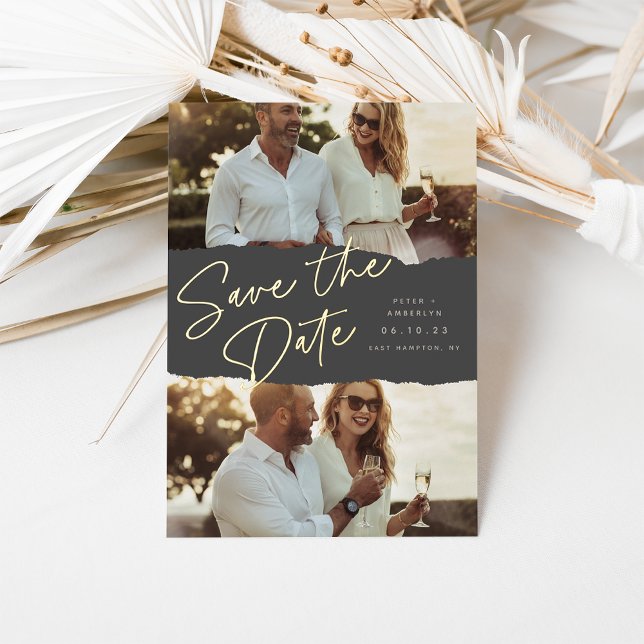 Invitación Con Relieve Metalizado Scrapbook | Dos Foto Guardar La Fecha (Subido por el creador)