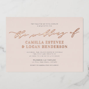 Invitación Con Relieve Metalizado Script de Caligrafía Moderna Boda Rosa Oro