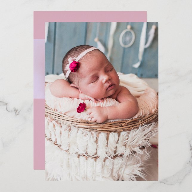 Invitación Con Relieve Metalizado Script Lettering Baby Birth (Anverso/Reverso)