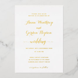 Invitación Con Relieve Metalizado Script Swash Calligraphy Boda Gold