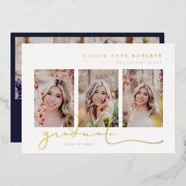 Invitación Con Relieve Metalizado Scripted Snapshots Photo Graduation