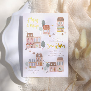 Invitación Con Relieve Metalizado Se necesita un pueblo Baño de bebé neutro en cuant