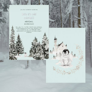 Invitación Con Relieve Metalizado "Seafoam Invierno Bebé Está frío afuera Bebé Plata
