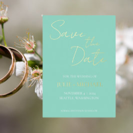 Invitación Con Relieve Metalizado Seafoam Simple Style Wedding Save the Date