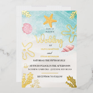 Invitación Con Relieve Metalizado Seaside Elegance Foil Invitation