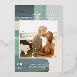 Invitación Con Relieve Metalizado Seaside Ocean Glass | Foto Save The Date