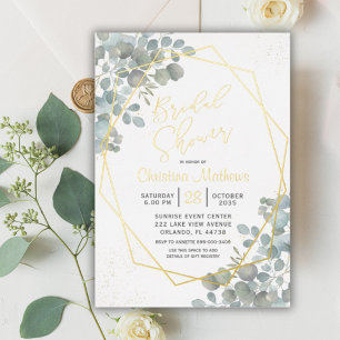 Invitación Con Relieve Metalizado Secador de novias rustico eucalipto Gold Calligrap