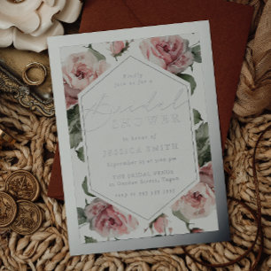 Invitación Con Relieve Metalizado Secuencia de comandos de plata Rubor Floral Frame