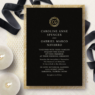 Invitación Con Relieve Metalizado Sello de monograma Boda tradicional
