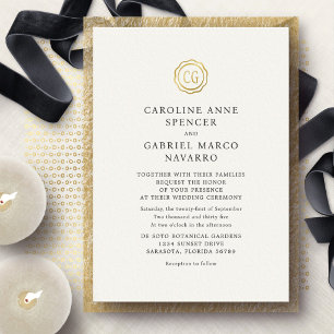 Invitación Con Relieve Metalizado Sello de Monograma Tradicional