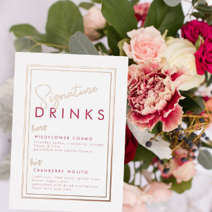 Invitación Con Relieve Metalizado Señal de Bebida con Sello de Rosa Magenta y Oro