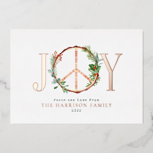 Invitación Con Relieve Metalizado Señal de Paz Alegría Amor Navidad Rústica