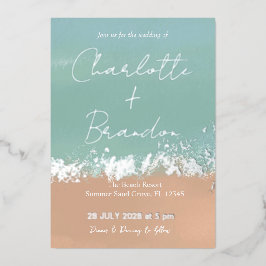 Invitación Con Relieve Metalizado Sencilla boda de verano en la playa de plata