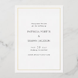 Invitación Con Relieve Metalizado Sencilla boda elegante blanca negra salva la fecha