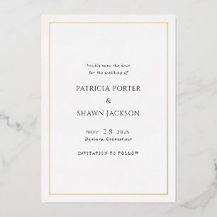 Invitación Con Relieve Metalizado Sencilla boda elegante blanca negra salva la fecha