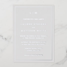 Invitación Con Relieve Metalizado Sencilla Boda Elegante en Monograma Gris Claro