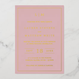 Invitación Con Relieve Metalizado Sencilla boda elegante monograma rosa claro