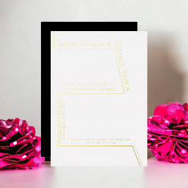 Invitación Con Relieve Metalizado Sencilla divertida boda moderna blanco y negro dor