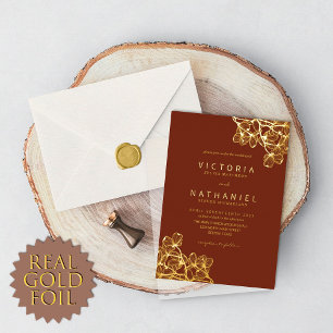 Invitación Con Relieve Metalizado Sencilla Elegante Boda de Verano Floral Oro Real