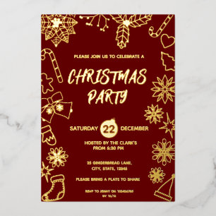 Invitación Con Relieve Metalizado Sencilla Fiesta de Navidad Moderna y Elegante en R