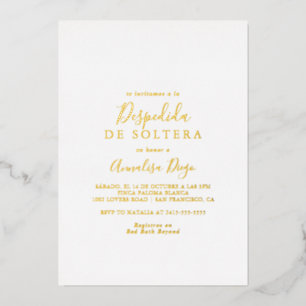 Invitación Con Relieve Metalizado Sencilla Minimalista Despedida de Soltera Dorada
