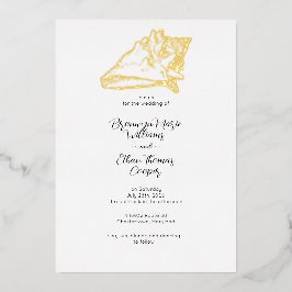 Invitación Con Relieve Metalizado Sencilla playa de arena de conchas