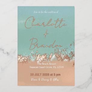 Invitación Con Relieve Metalizado Sencilla playa de veraneo Marítimo Rosegold