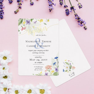 Invitación Con Relieve Metalizado Sencilla y elegante acuarela Flores salvajes Boda